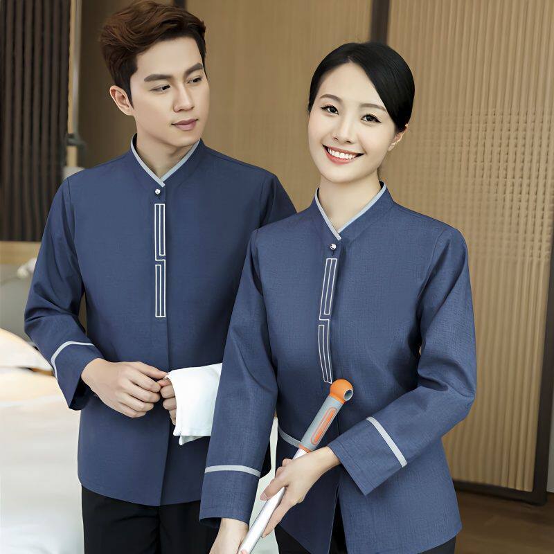 秋冬酒店宾馆客房保洁服长袖灰色女物业家政清洁员工作服藏蓝色男