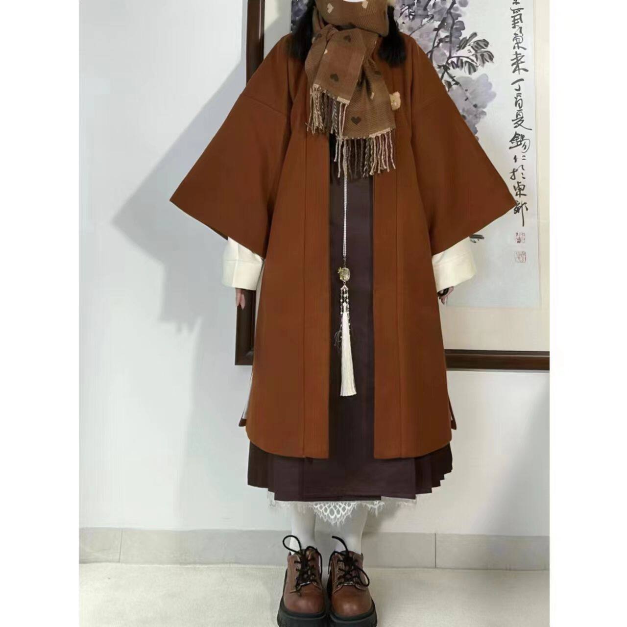 秋冬款【小可爱】宋制毛呢长干寺褙子改良日常汉服复古中长款套装
