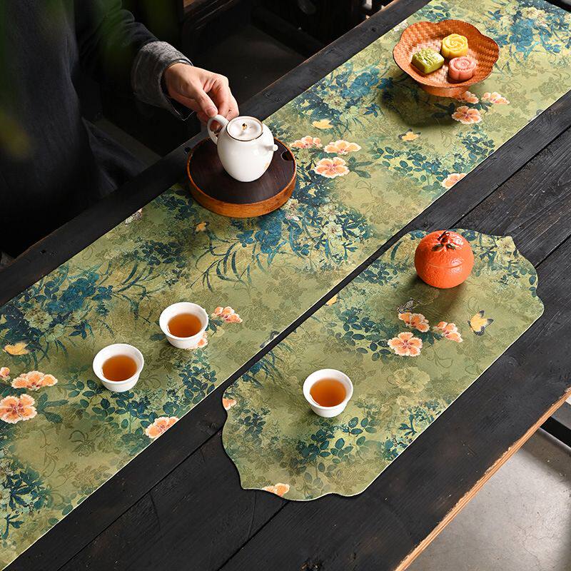 云纱茶席防水禅意高端轻奢茶桌布长条桌旗新中式干泡茶旗茶杯垫子