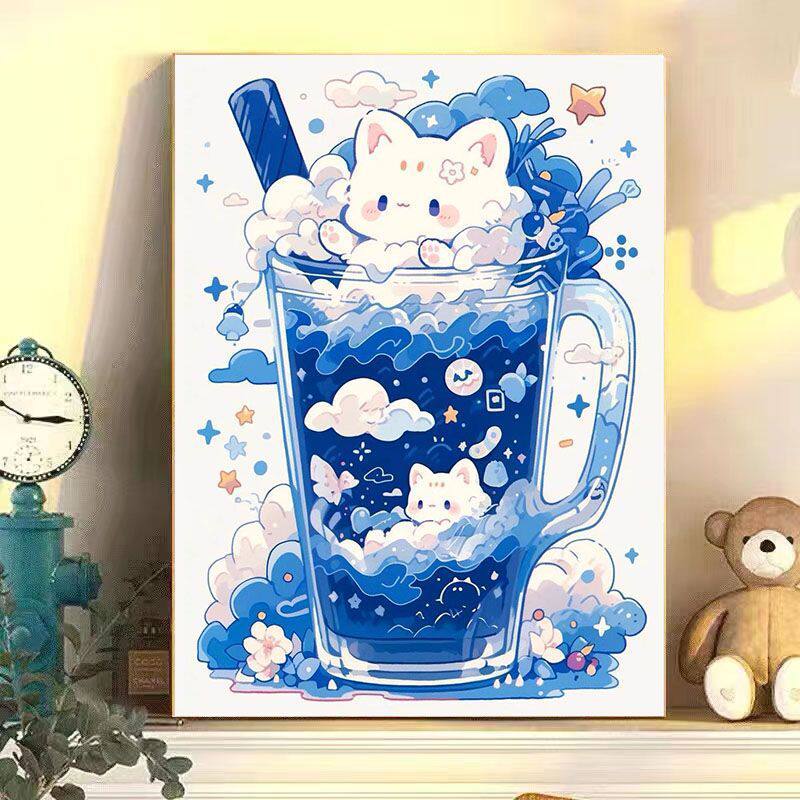 diy数字油画可爱甜品猫猫系列手工填充填色高价感治愈系装饰挂画