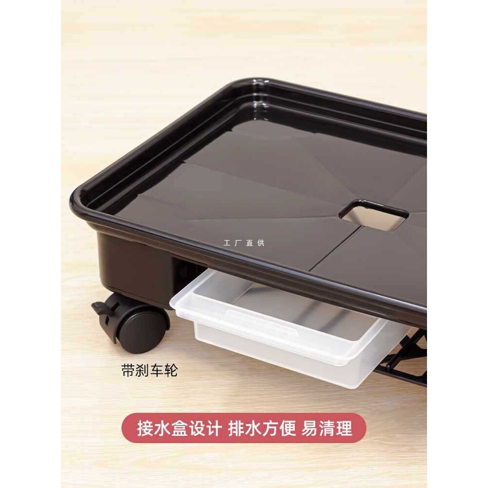 ?长方形托盘万向轮可移动花盆花架塑料树脂接水底盘底座带滚轮滑
