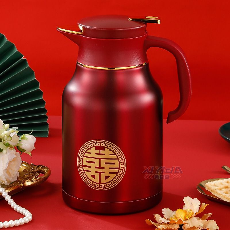 304不锈钢保温壶喜庆卡士热水瓶红头真空双层暖水壶婚庆用品