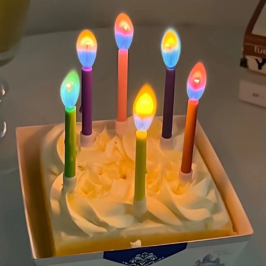 网红创意火焰彩色蜡烛ins蛋糕装饰发光变色拍照彩虹生日蜡烛家用