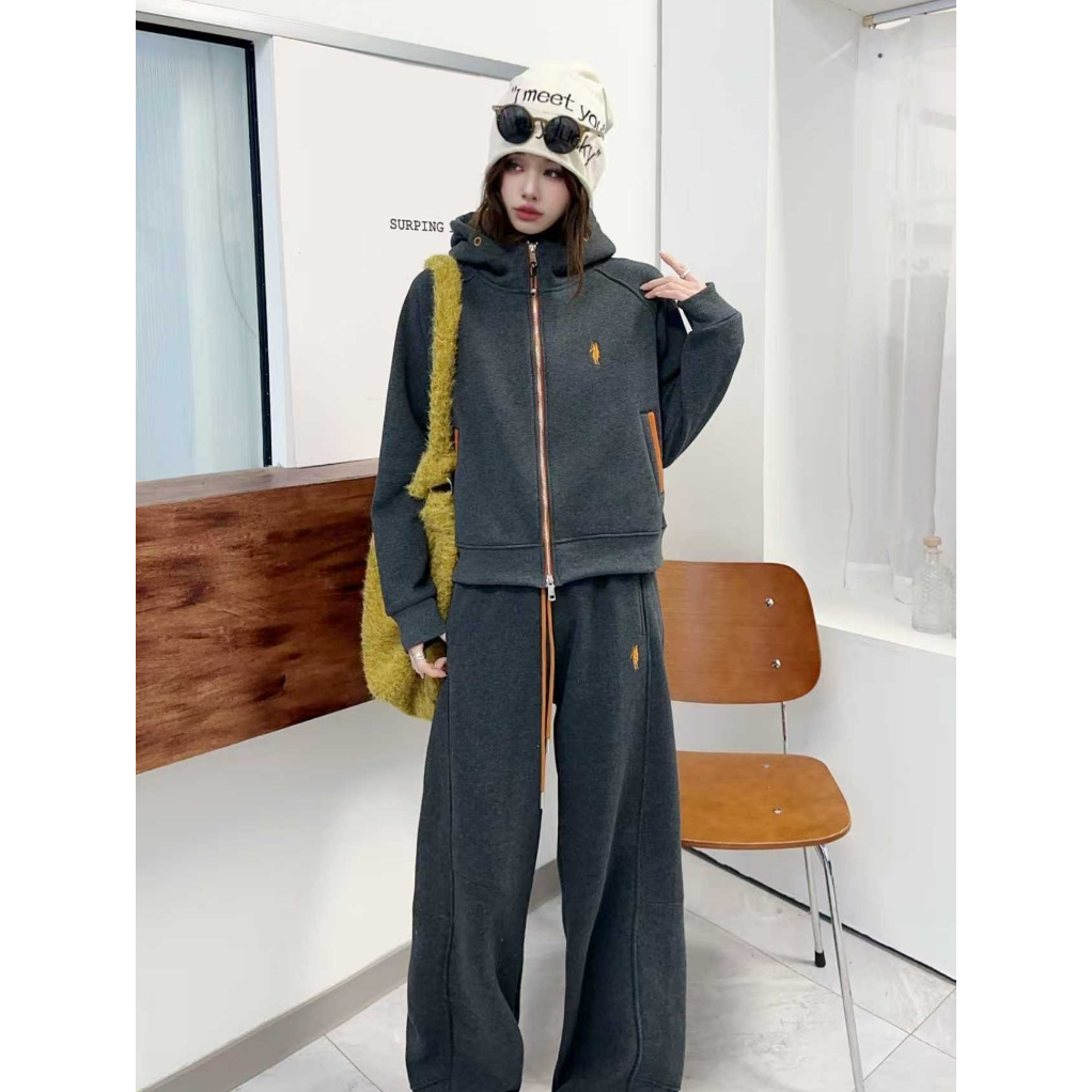 拉尔伦保罗冬季新款加绒运动风休闲时尚套装时冬阔腿裤套装-B6088