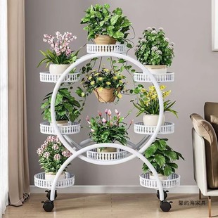 花架子客厅落地式 可移动带轮绿萝花盆架铁艺多层阳台花架家用落地