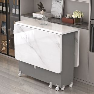 折叠餐桌家用小户型多功能可移动带轮长方形可折叠吃饭小桌子