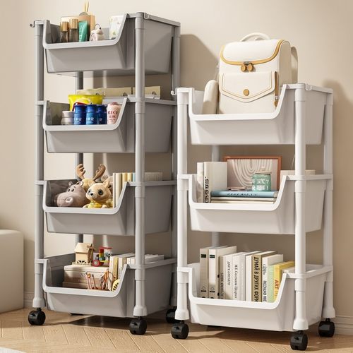 书架落地置物架多层儿童书包收纳架桌面可移动一体小推车储物书柜
