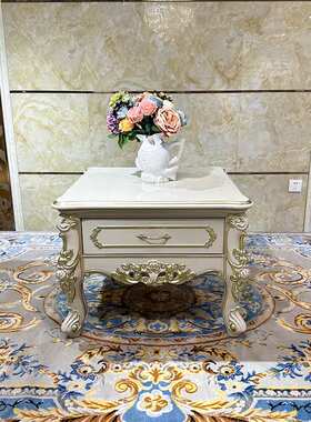 锐森贵族 法式小茶几 欧式实木雕花角几带抽屉暖灰色沙发边几客厅