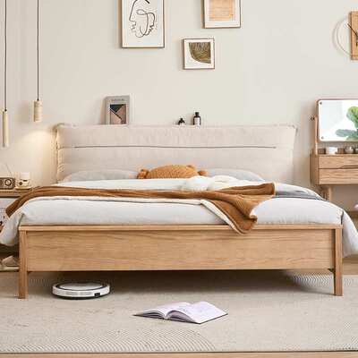 白蜡木实木床北欧双人床储物床日式简约原木奶油风高箱主卧大床