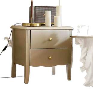 现代简约实木美式床头柜法式整装轻奢香槟色床边柜收纳储物柜