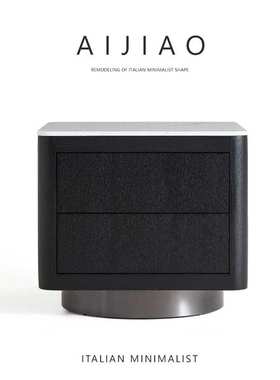 QH2395爱娇 意式现代简约风格方形进口黑色大理石床头柜带抽屉储