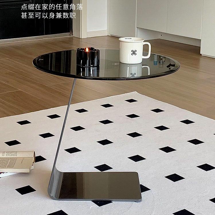 沙发小边几轻奢感玻璃小圆桌客厅小茶几简约现代创意床头角几