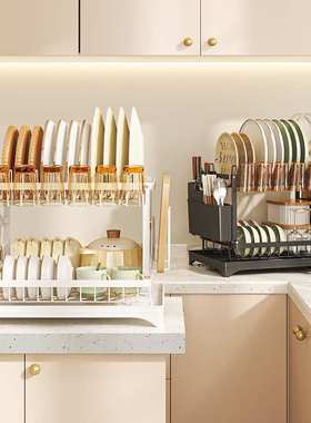 厨房碗碟沥水架家用台面多功能碗柜放碗置物架筷子盒碗盘收纳架子