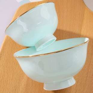 景德镇陶瓷碗家用吃饭单个创意中式米饭碗骨瓷金边碗大号汤碗面碗