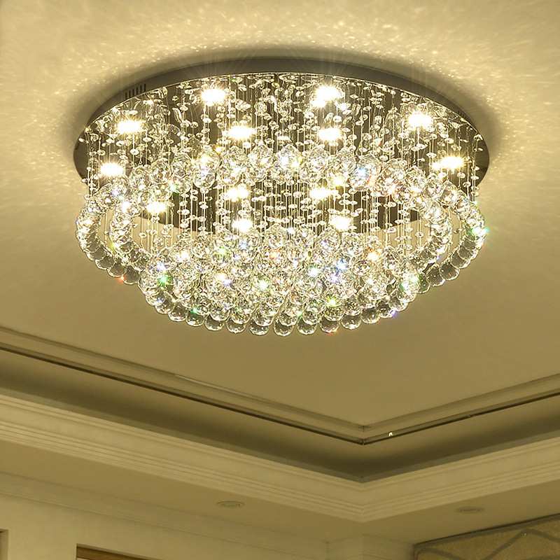 水晶灯客厅灯led吸顶灯具简约双层餐厅圆形主卧室灯三色光源超亮