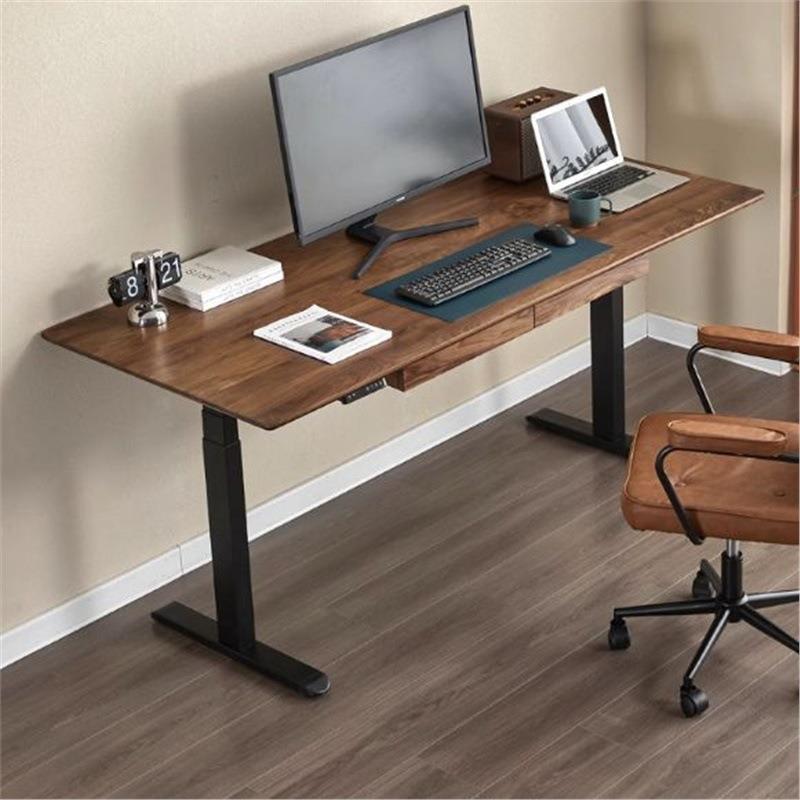 电动升降书桌可调节黑胡桃木工作台实木原木智能电竞学习桌电脑桌