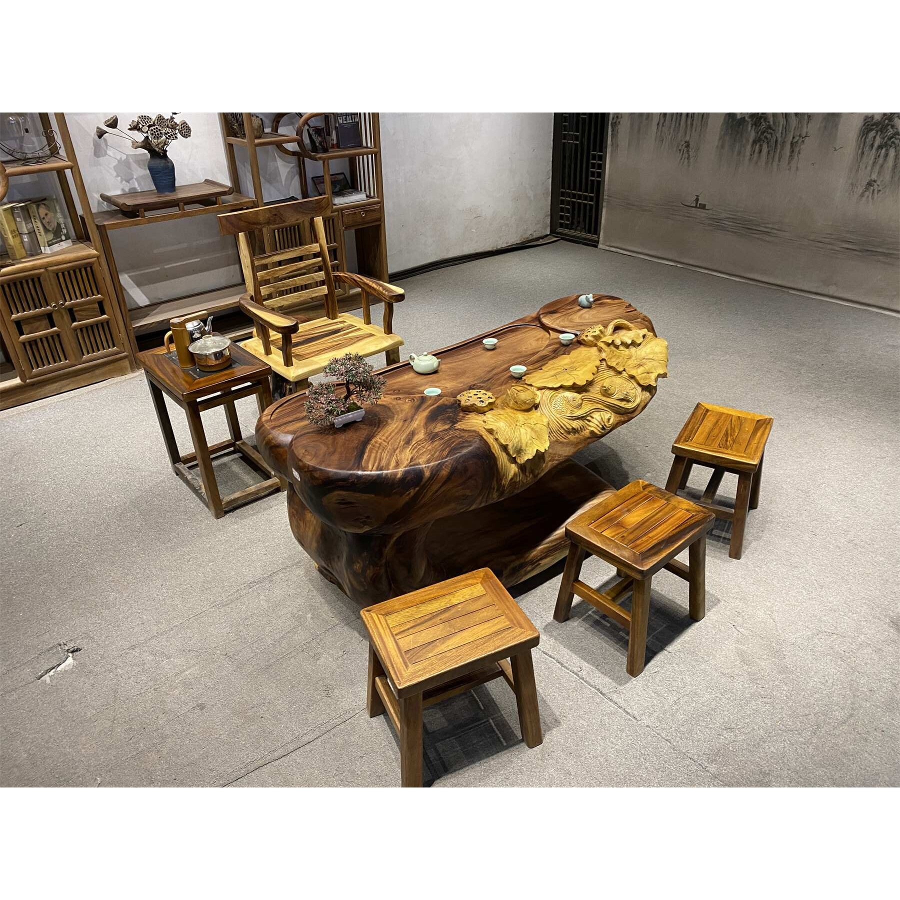 胡桃木根雕茶桌原木家用茶海实木树根茶台木雕树桩茶桌根雕茶几