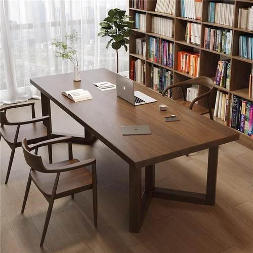 客厅书桌家用餐桌长条学习办公桌实木工作台南美胡桃木大板泡茶桌