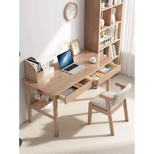 书桌白蜡木欧式学生家用实木复古现代简约学习桌1.2米办公电脑桌