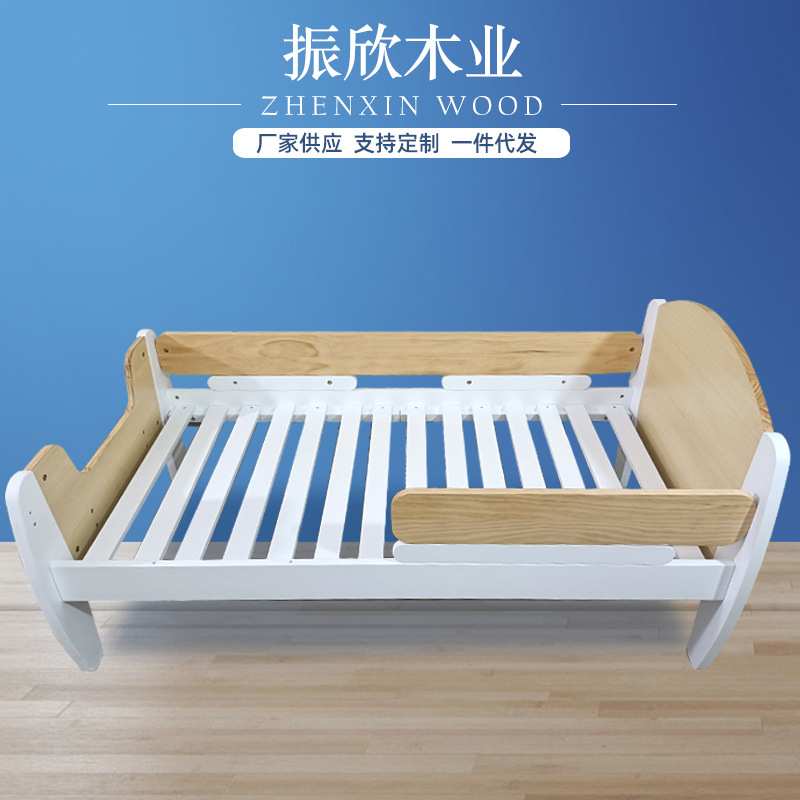 厂家供应 青少年床 纯实木白色床育儿所家用儿童单人床带护栏白床