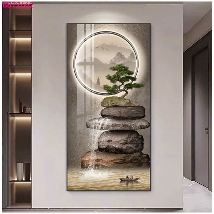 石来运转入户玄关现代轻奢走廊过道装饰画流水生财壁画新中式挂画