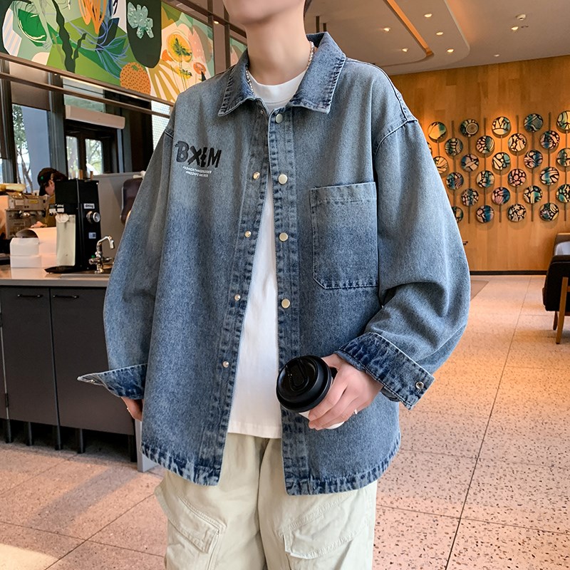 春秋季牛仔外套男孩13初高中学生夹克衬衫15岁青少年帅气大童春装