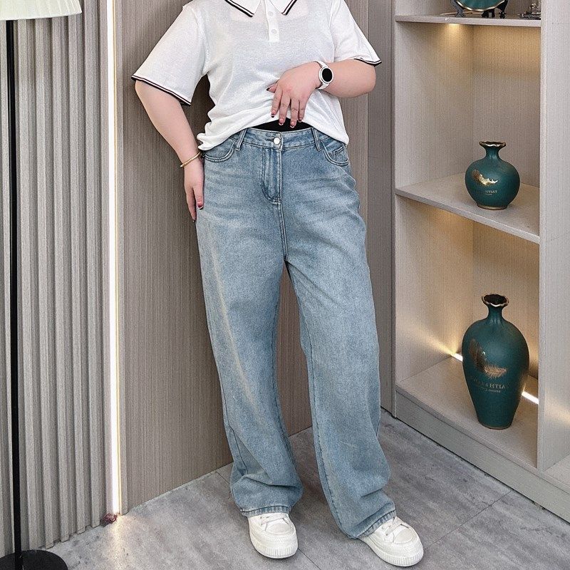复古阔腿牛仔裤女宽松大码梨形身材显瘦2025春秋窄版胖mm直筒裤子,女装/女士精品,大码裤装,淘宝优惠券,粉丝福利购,淘宝优惠卷