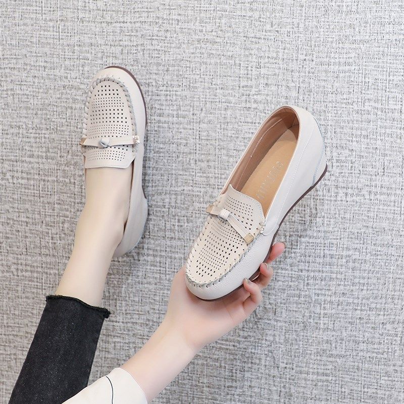 坡跟单鞋女2025夏款一脚蹬软底豆豆鞋真皮镂空透气休闲内增高女鞋,女鞋,乐福鞋（豆豆鞋）,淘宝优惠券,粉丝福利购,淘宝优惠卷