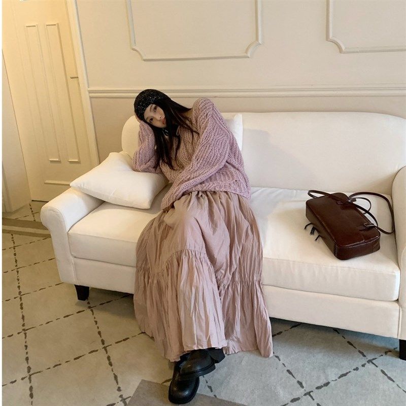 大码女装胖MM宽松韩系复古设计感镂空毛衣百搭松紧长款半身裙套装,女装/女士精品,大码内搭,淘宝优惠券,粉丝福利购,淘宝优惠卷