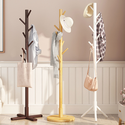 立式简易挂衣架小户型白色实木衣帽架落地日式卧室内网红简约现代