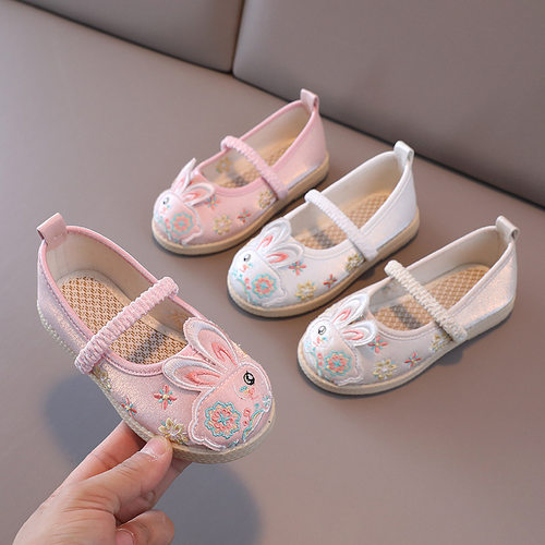 儿童鞋子春古风唐装汉服鞋女童民族风布鞋女宝绣花鞋小女孩古装鞋