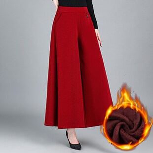 妈妈裙裤秋冬加绒加厚高腰阔腿裤女士大码时尚百搭大脚宽长休闲裤
