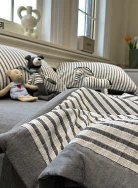 北欧水洗棉提花灰色条纹单双人夏凉被四件套薄被子空调被纯棉全棉