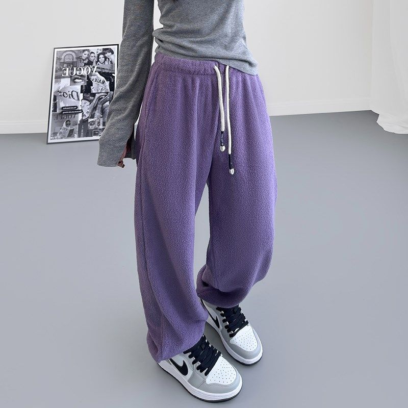 摇粒绒卫裤女加绒美式大码胖mm宽松高级感外穿双面奶fufu慵懒裤子,女装/女士精品,大码裤装,淘宝优惠券,粉丝福利购,淘宝优惠卷