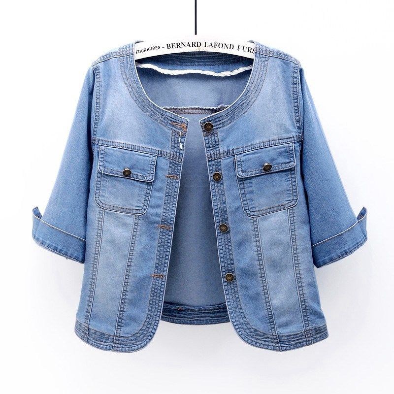 2024春夏薄款弹力牛仔外套女短款修身五分袖百搭坎肩外穿披肩上衣,女装/女士精品,短外套,淘宝优惠券,粉丝福利购,淘宝优惠卷
