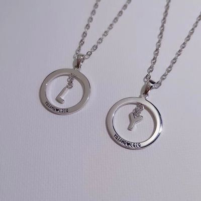 首饰定制纯银刻字情侣项链 圆环字母链男女生P日礼物 纪念日订制