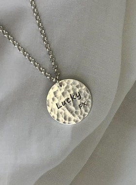 纯银定制 锤纹项链 银饼 星球月球字母刻字图案生日情人节520礼物