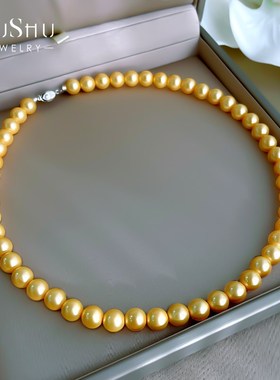 法式强光正圆金色贝母珍珠锁骨链复古项链毛衣链百搭简约高级感女