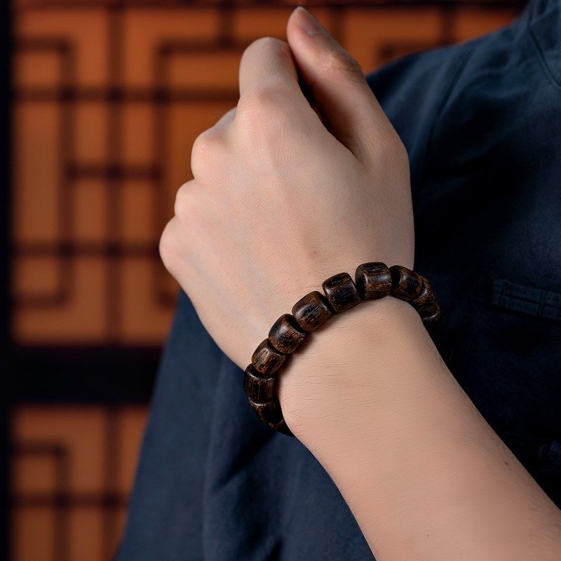 天然印尼达拉干沉香佛珠保真老料沉香木手串女男士随形手链单圈