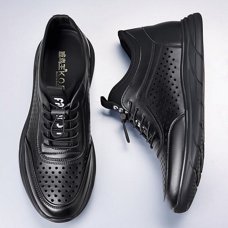 夏季2025新款内增高男鞋真皮洞洞男鞋6cm休闲8cm镂空透气凉皮鞋