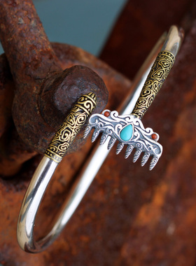 纯银九齿钉耙手镯猪年本命年首饰生肖猪八戒上宝沁金耙银手环饰品