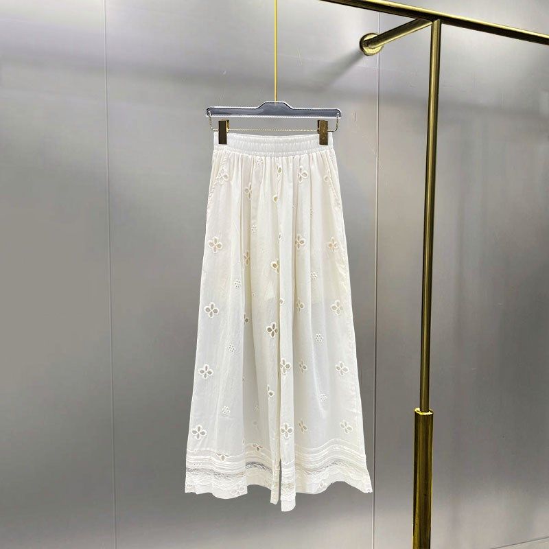 镂空刺绣花朵棉麻阔腿裤女夏小众蕾丝花边拼接裤脚宽松休闲直筒裤,女装/女士精品,休闲裤,淘宝优惠券,粉丝福利购,淘宝优惠卷