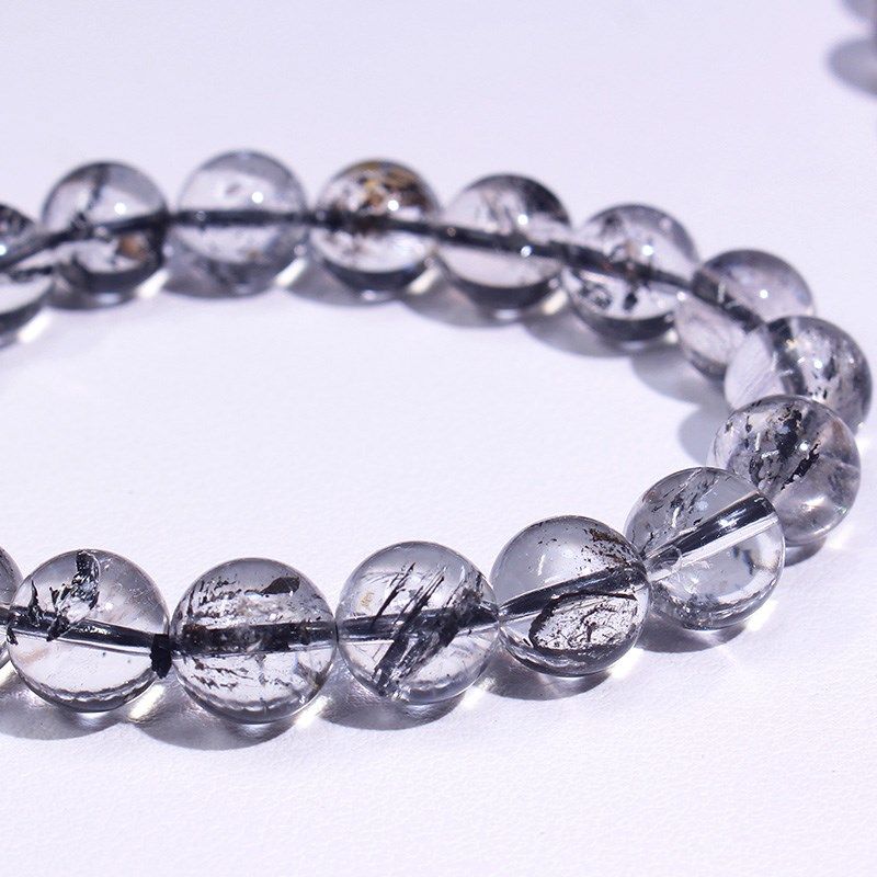 天然黑闪灵钻手串 骸骨闪灵水晶手链赫尔基蒙黄彩油胆闪灵钻男女