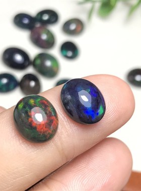 乱码!天然黑欧泊裸石椭圆戒面非洲欧泊澳宝可镶嵌绕线戒指吊坠