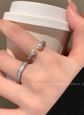 麻花珍珠戒指女2024新款爆款小众设计感食指戒轻奢高级感叠戴指环