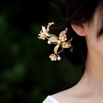 手工绕线 复原款汉代魏晋花鸟金步摇 复古金色古代冠晋代头饰发簪