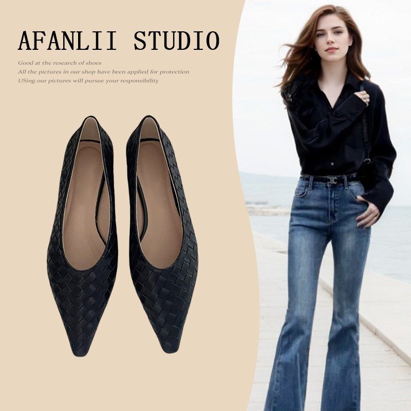 黑色工作鞋女2025春夏新款上班久站不累脚职业鞋编织尖头平底单鞋,女鞋,浅口单鞋,淘宝优惠券,粉丝福利购,淘宝优惠卷