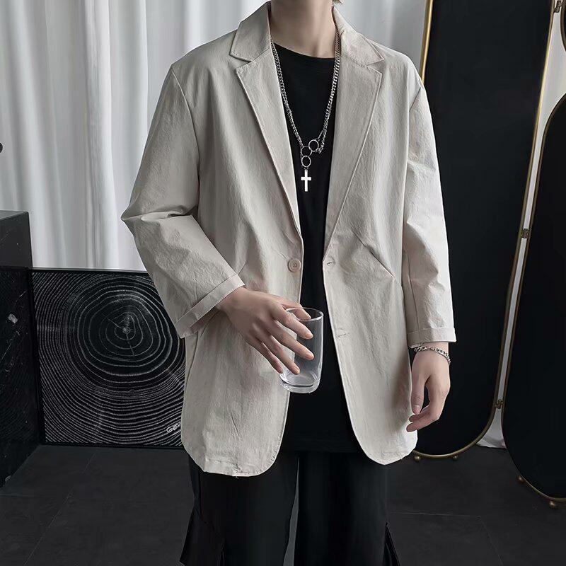 男士薄款短袖西服外套夏季潮流韩版修身七分袖防晒衣西服休闲半袖