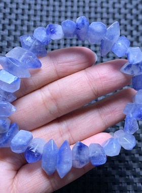 天然冰种蓝线石随形水晶手链女蓝发晶蓝绒晶单圈手串女送礼物饰品
