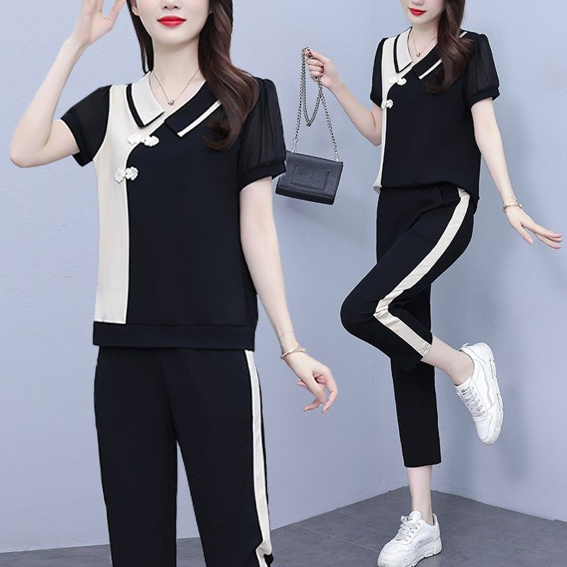 大码女装妈妈装时尚套装女2025年夏装新款显瘦短袖上衣裤子两件套,女装/女士精品,大码套装,淘宝优惠券,粉丝福利购,淘宝优惠卷